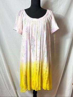 Anthropologie HD in Paris Pastel Floral Midi Dress with Yellow Dip-Dye
